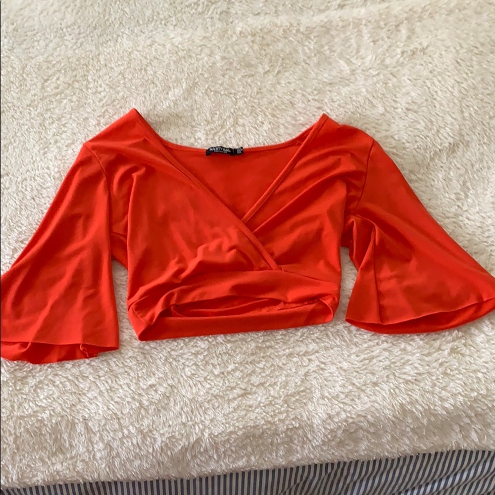 Orange mid sleeved crop top